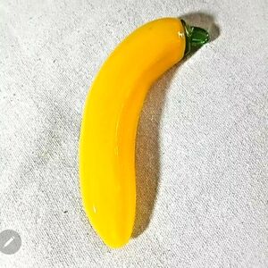 Vintage Murano Style Fruit Art Glass Yellow Banana Hand Blown_CC